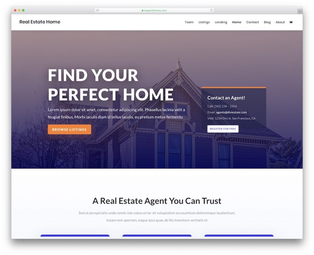 divi real estate website template