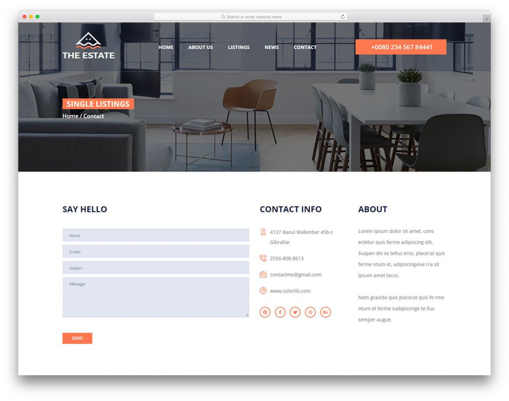 mẫu thiết kế website theestate
